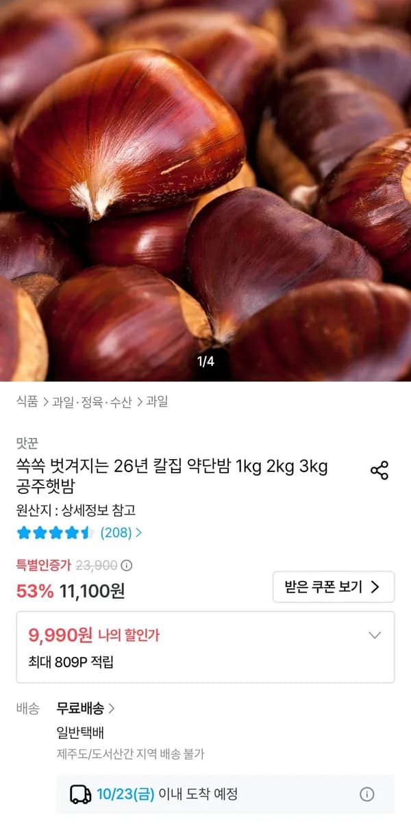 26년 칼집약단밤 1kg 9,990원