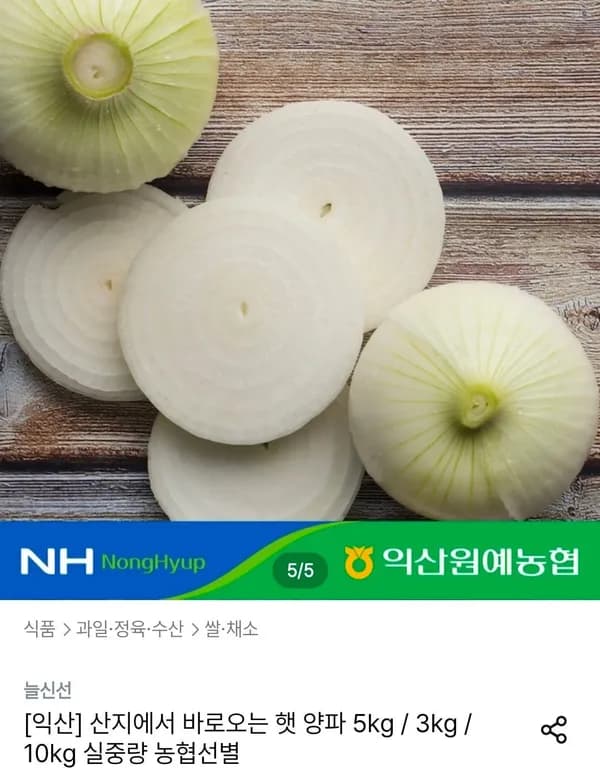 햇양파 특품 5kg 실중량 6,350원