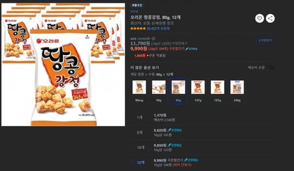 오리온 땅콩강정 80g 12개 (9,990원/와우무료)