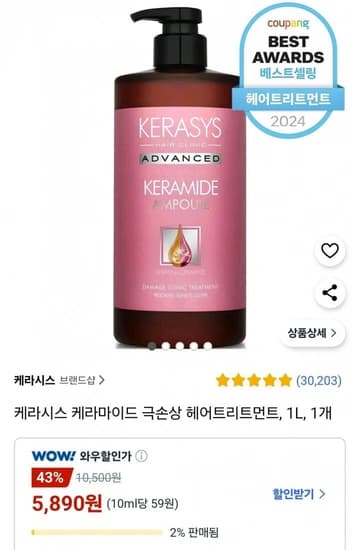 케라시스 케라마이드 극손상 헤어트리트먼트, 1L, 1개 (5,890원) (와우무료)