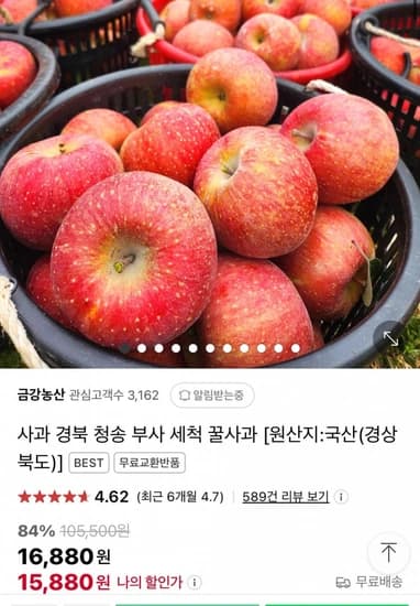 경북 청송 부사 실속형 2kg 중과 (15,900원/무료)