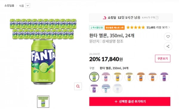환타 멜론, 350ml, 24개 17840원