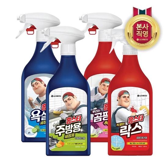 홈스타 뿌리는 곰팡이 싹/주방용/욕실용/착붙는락스 세정제 용기 500ml x 4개 (10230/무료)