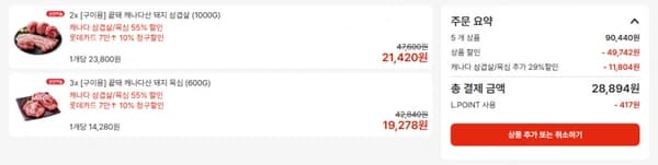 캐나다 삼겹2kg 목심1.8kg 100g 760원 (28,894원/무료)