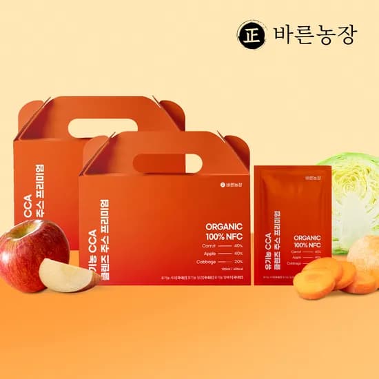 바른농장 CCA 클렌즈 주스 100% 유기농 국산 착즙 무설탕 프리미엄 2박스 100ml (28포) (33000/무료)