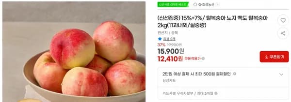 15%+7%/ 털복숭아 노지 백도 털복숭아 2kg(11과내외/실중량) < 12,410원 / 무료 배송 >