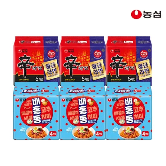 농심 신라면 15입+배홍동비빔면 12입 (16,030원 / 무료)