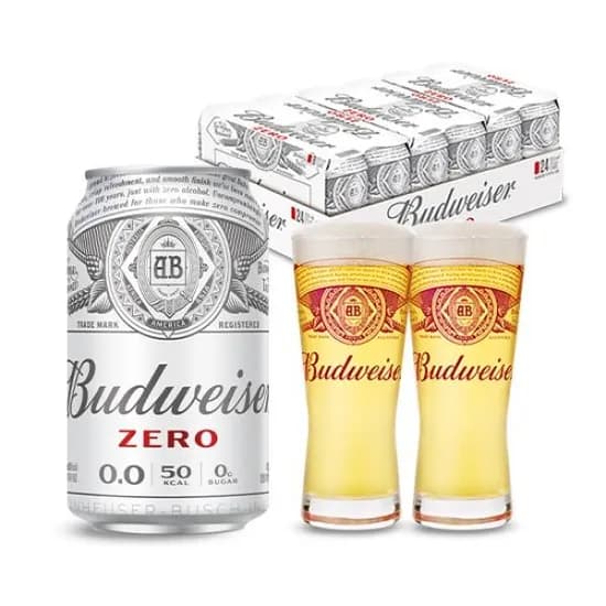 무알콜 버드와이저 제로 330ml 24캔+전용잔 2개 (23,340원/무배)