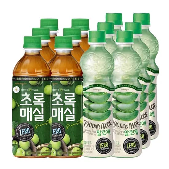 웅진식품 초록매실 제로+자연은 알로에 제로 500ml 12페트 (10,540원 / 무료)