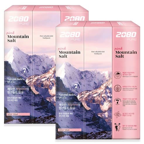 2080 핑크마일드민트향 퓨어 치약, 150g, 6개 (5,770원 / 무료)