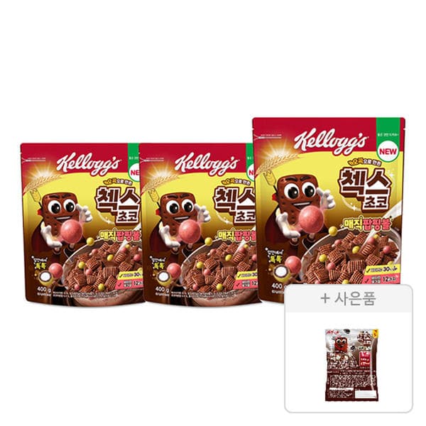 켈로그 첵스초코 매직팝핑볼 400g, 3개 + 증정 ( 쿠키앤크림 30g, 1개 ) (11,900원/무료)