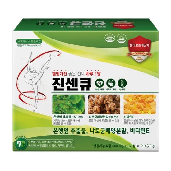 혈액순환 진센큐 영양제 4개월분 은행잎추출물 나토키나제 징코 혈행 기억력 개선 두뇌 뇌건강 키토나제12 효소 (89000/무료)