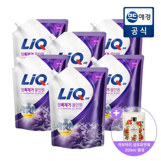 리큐 얼룩제거 올인원 세탁세제 리필 2.1L x 6개 일반 드럼
