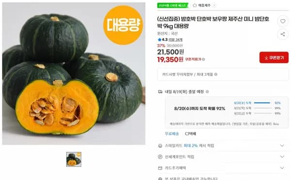 밤호박 단호박 보우짱 제주산 미니 밤단호박 9kg