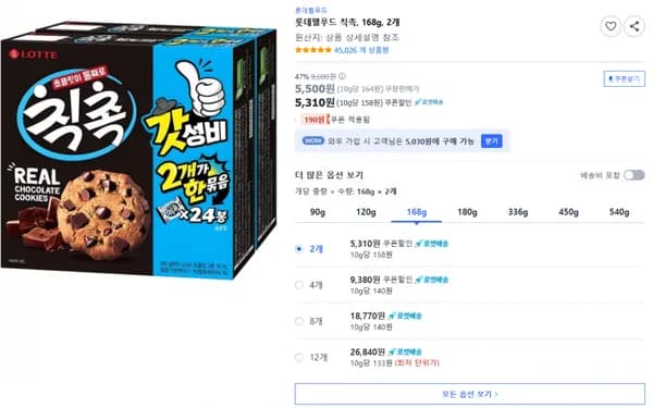 롯데웰푸드 칙촉 168g 2개