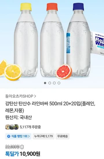 라인바싸 탄산수 500ml 40개 플레인 자몽 레몬