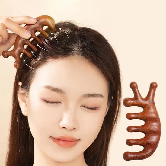 혈자리&림프절 순환 우드괄사 지압 머리빗 겸용