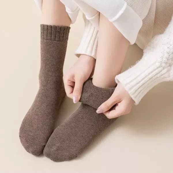 여성용 솔리드 통파일 방한 쿠션 양말 5켤레