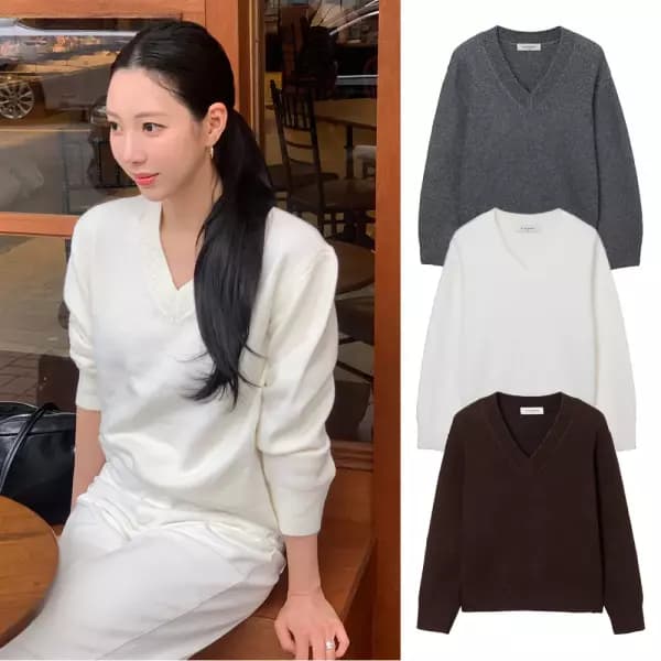 1/7 마인드브릿지 여성 에어울 오버핏브이넥니트 MZKT7202 49870원