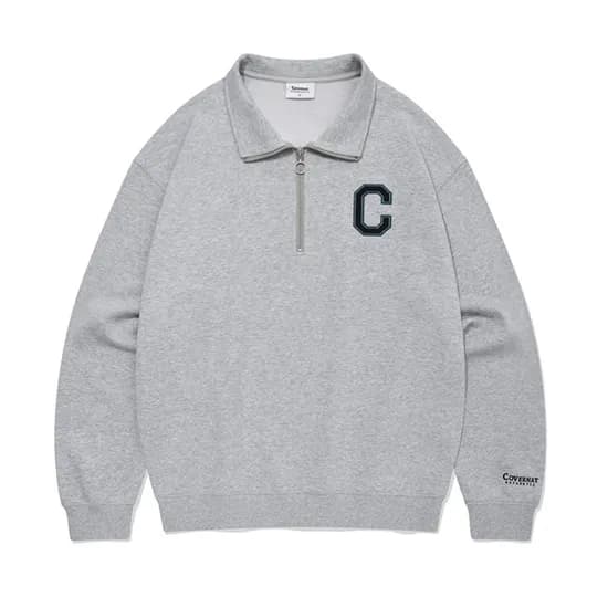 커버낫 C 로고 하프 집업 맨투맨 멜란지 그레이 M