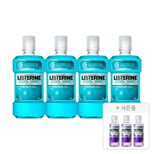 리스테린 쿨민트 750ml, 4개 + 증정(토탈케어 마일드 100ml, 3개) (원,무료배송)