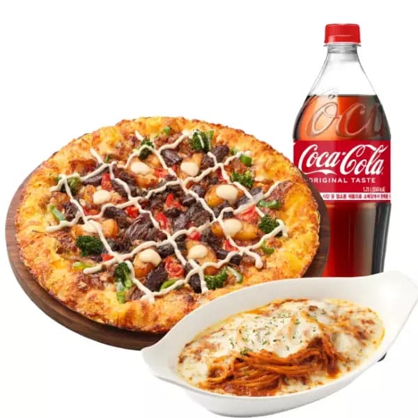 피자헛 화이트 트러플 스테이크 뇨끼 체다골드 엣지 L+리치치즈파스타+콜라 1.25L (21,350원/무료 배송)