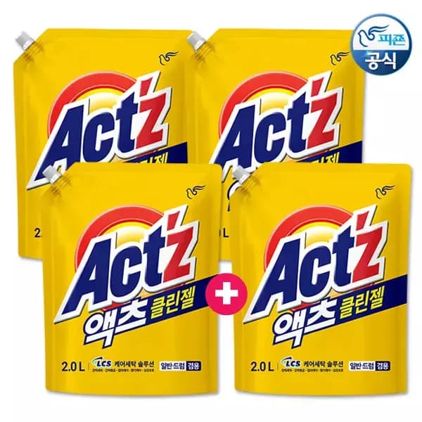 액츠 클린젤 세탁세제 일반드럼겸용 리필 2L 4개