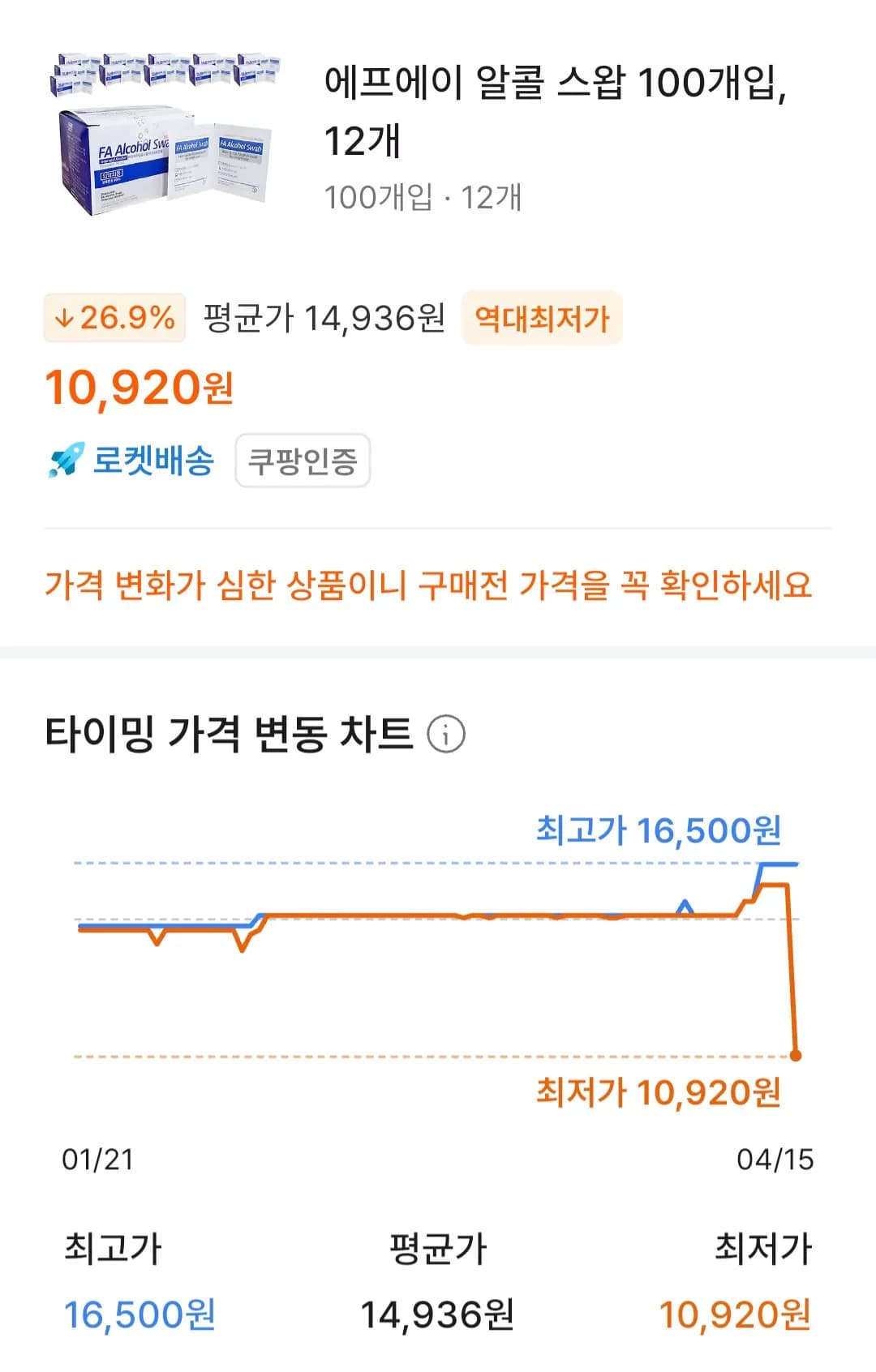 에프에이 알콜 스왑, 12개 (10,920원) (무료)