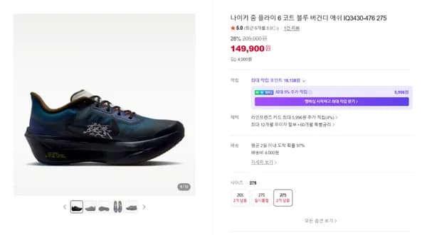 나이키 줌 플라이 6 코트 블루 버건디 애쉬 IQ3430-476