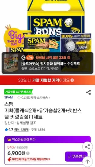 스팸 클래식 200gx2개 닭가슴살 200gx2개 햇반스팸 키링