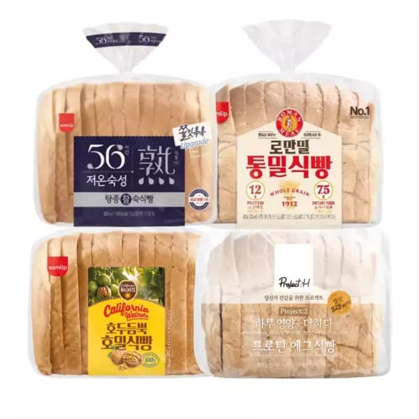삼립 데일리 식빵 4봉 (통밀/호두/에그/저온숙성) (9,410원/무료 배송)