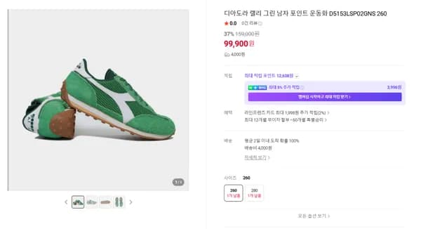 디아도라 랠리 그린 남자 포인트 운동화 D5153LSP02GNS