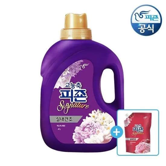 피죤 고농축 실내건조 섬유유연제 시그니처 4L 용기+플라워 페스티벌 1.6L 리필 1개 (14,900원/무료 배송)