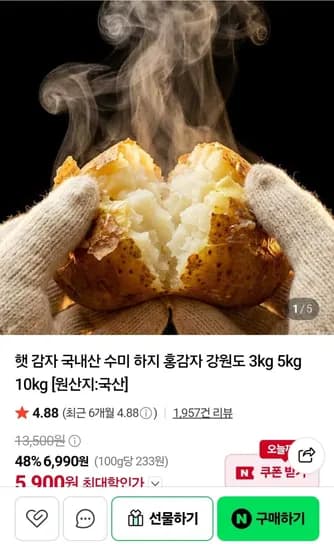 국내산 햇감자 1.5kg 특 2,400원