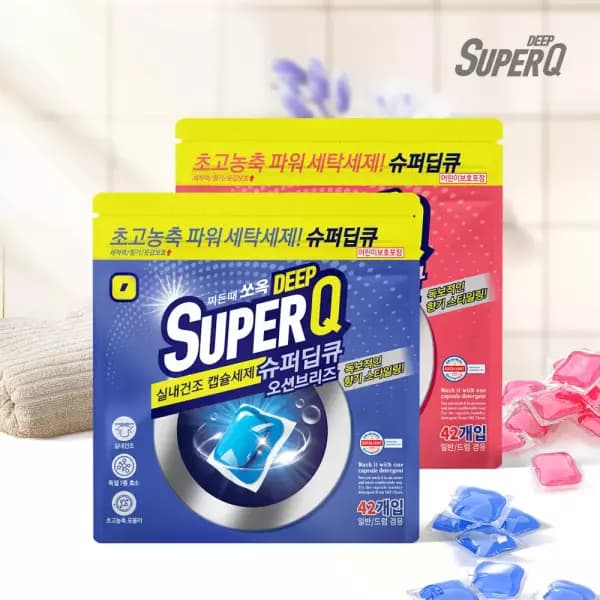 슈퍼딥큐 오션브리즈 42개입 + 플라워코튼 42개입 대용량 캡슐세제 고농축 실내건조 드럼 일반 겸용 6,500원