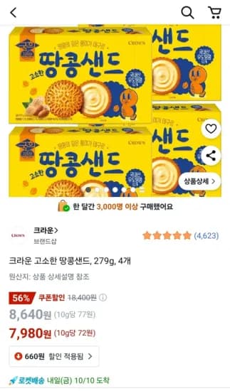 크라운 고소한 땅콩샌드 279g 4개