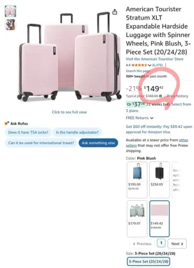 아메리칸 투어리스트 캐리어 3종 셋트 149불