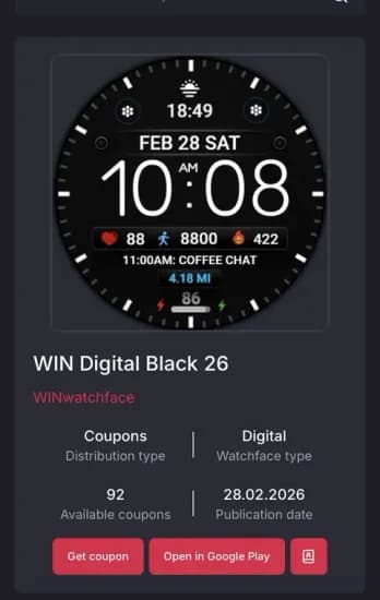 Minimal Black Watch Face WIN26 무료 쿠폰