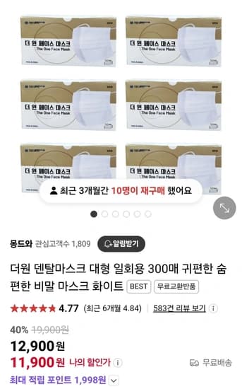 대형 덴탈마스크 300매