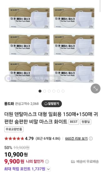 덴탈마스크 대형 일회용 300매