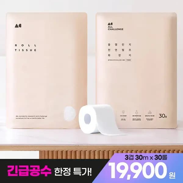 올챌린지 100% 천연펄프 3겹 화장지 두루마리휴지 30m 60롤