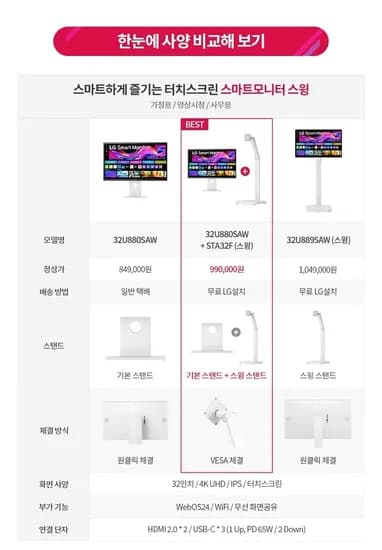 LG 스윙 스마트모니터 이동식 스탠드 기본 스탠드 포함 톡딜 특가