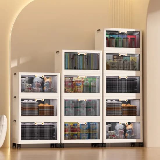 투명 오픈형 접이식 폴딩 리빙박스 중형 1단 44L