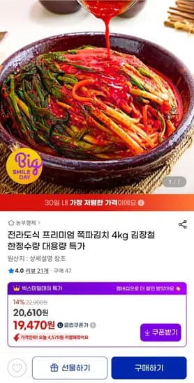 전라도식 프리미엄 쪽파김치 4kg