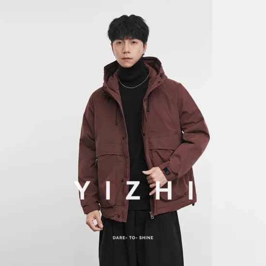 YIZHI 겨울 단색 후드 재킷