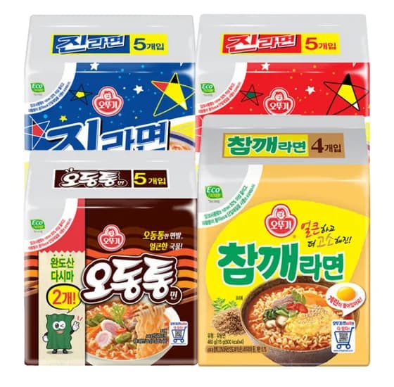 오뚜기 라면 19입 진라면 순한맛 5 매운맛 5 오동통 5 참깨 4