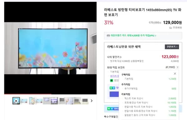 방탄형 티비보호기 65인치