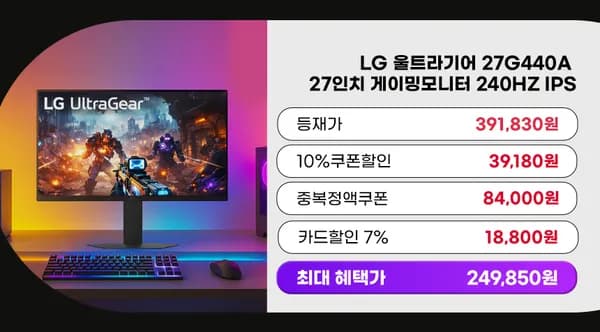 ✨역대가✨한정수량🎉LG 게이밍모니터 27G440A(24만)/ 4K모니터 27US550(25만) 할인 안내 240Hz모니터 27인치모니터