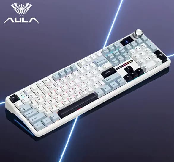 Aula 독거미 F108 pro 유무선 기계식 키보드 풀배열 핫스왑 블루투스 아이스블루 카라멜라떼축(무배)