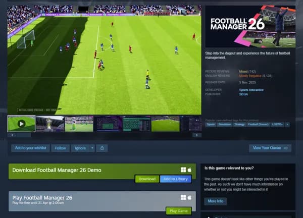 풋볼매니저 26 주말 무료 플레이 가능